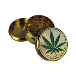 Metal Grinder Cannabis Leaf 3 Parts 50mm Gold
